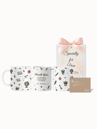 Customised Wrapped Teacher's Day Mug- Cute Little World, Note and Book
