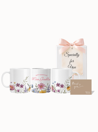 Customised Wrapped Teacher's Day Mug- Colorful Flower Garden