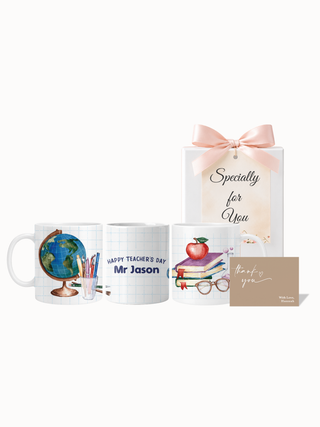Customised Wrapped Teacher's Day Mug- Globe Happy Teachers Day