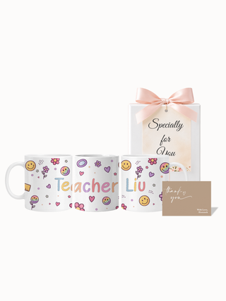 Customised Wrapped Teacher's Day Mug- Cute Little Smiley and Flowers