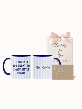 Customised Wrapped Teacher's Day Mug- Blue Stripe