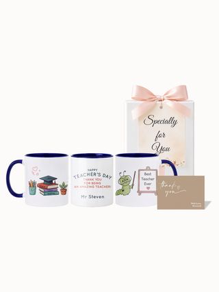 Customised Wrapped Teacher's Day Mug- Graduate Cap and Books