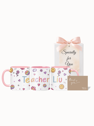 Customised Wrapped Teacher's Day Mug- Cute Little Smiley and Flowers