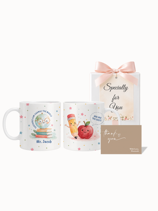 Customised Wrapped Teacher's Day Mug- World Apple Pencil