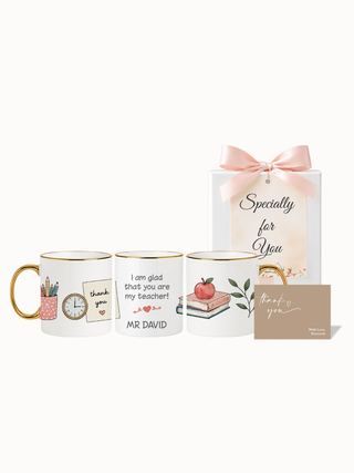 Customised Wrapped Teacher's Day Mug- Cute Colored Pencils and Clock