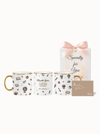 Customised Wrapped Teacher's Day Mug- Cute Little World, Note and Book