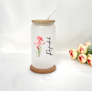 Customised Libbey Custom Glass Cup with straw