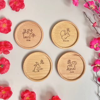 Customised Chinese New Year- Zodiac Wooden Coaster with name engraving
