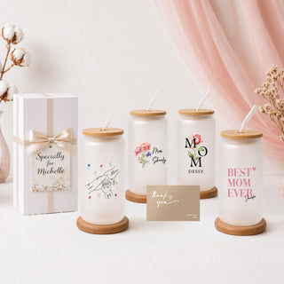 Customised Libbey Custom Glass Cup with straw for Mother's Day