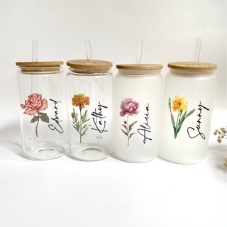 Customised Libbey Custom Glass Cup with straw