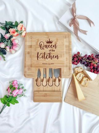 Customised Engraved Wooden Cheese Board - Queen of the Kitchen