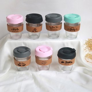 Personalised Glass Coffee Cup with Cork Wood Band Sleeve for Teacher's Day