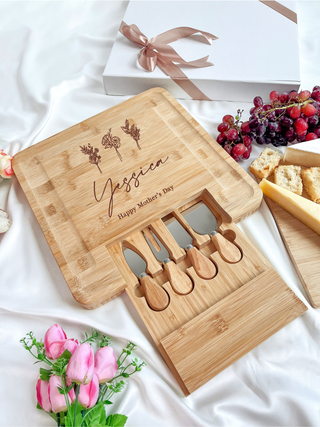 Customised Engraved Wooden Cheese Board - Flower Mother's Day