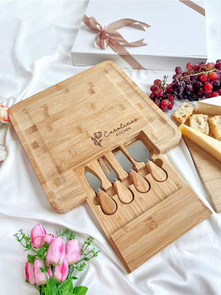 Customised Engraved Wooden Cheese Board - Flower Name Kitchen
