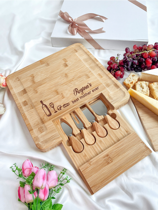 Customised Engraved Wooden Cheese Board - Wine night