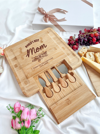 Customised Engraved Wooden Cheese Board - World's Best Mom