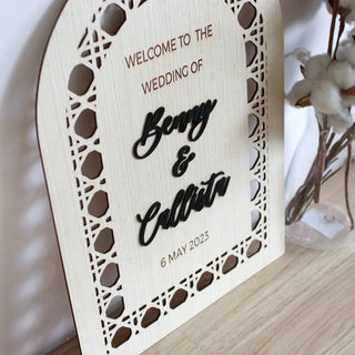 Boho Wedding Welcome Signage (Rattan)with 3D Pop-Out Names