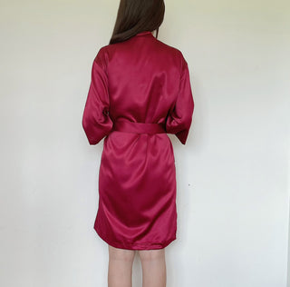 Satin Bridal Robe - Burgundy