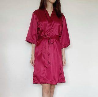 Satin Bridal Robe - Burgundy