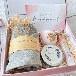 Spa Gift Box with Towel, Bath Bomb, Scented Soy Candle, Bath Salt. Comes with Custom Design, Custom Name and Custom Message